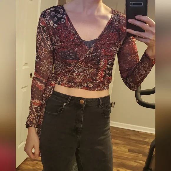 DAISY STREET SHEER FLORAL PRINT WRAP CROP TOP - Picture 4 of 4